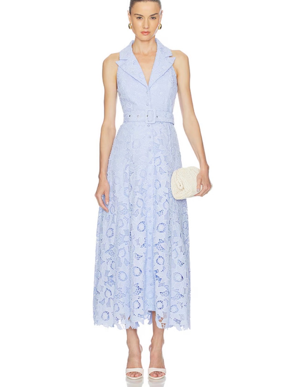 Elliatt Light Blue Sleeveless Lace Maxi Dress with Belt